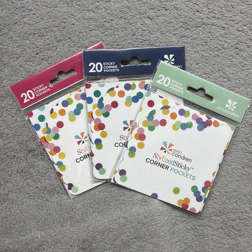 3 Erin Condren Planner Sticky Corner Pocket (60) Sealed Packet Pink Blue Mint